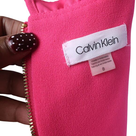 Calvin Klein Pink Ruffle V-Neck Sheath Dress Gold Back Zipper Size 8 - Picture 8 of 9